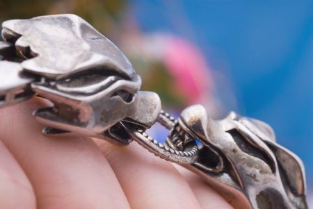 Silver bracelet, dragon head- Jewelryの写真素材