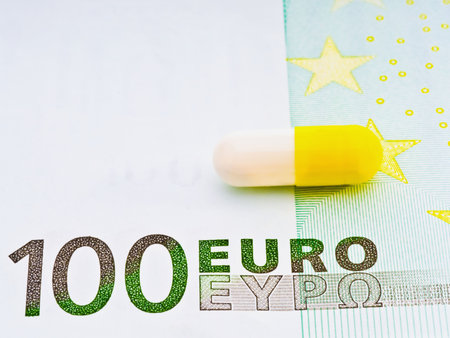 Capsule with medicines rests with the banknote の写真素材
