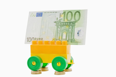 	Euro coins and banknotes on the trolleyの写真素材