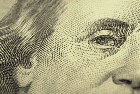 The image of President Franklin at the close-up of banknotesの写真素材