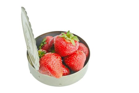 Ripe strawberries is in open cansの写真素材