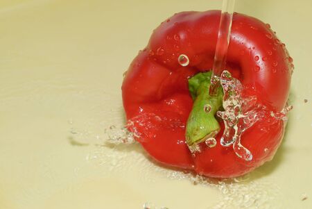 Drops water- pepper close up の写真素材