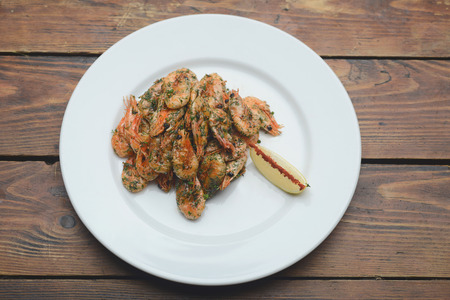 Boiled sea shrimps own sauceの写真素材