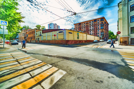 Lyrical abstraction of cross-street urban digital watercolor drawing stylizationの写真素材