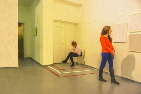 Art exhibition of paintingsの写真素材