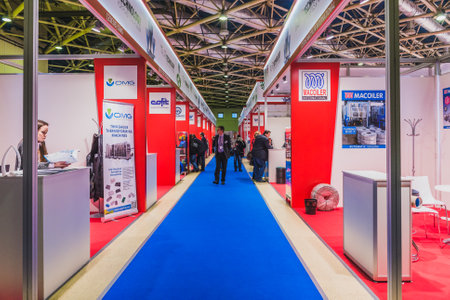 MOSCOW - January 25: Interplastica 2017. 20th International Trade Fair Plastics and Rubber- Fairgrounds Presnya exhibition complex. Machinery and equipment for production and processing of plastics.のeditorial素材