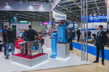 MOSCOW - January 25: Interplastica 2017. 20th International Trade Fair Plastics and Rubber- Fairgrounds Presnya exhibition complex. Machinery and equipment for production and processing of plastics.のeditorial素材