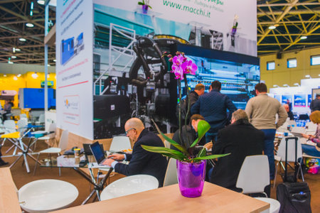 MOSCOW - January 25: Interplastica 2017. 20th International Trade Fair Plastics and Rubber- Fairgrounds Presnya exhibition complex. Machinery and equipment for production and processing of plastics.のeditorial素材