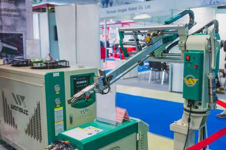 MOSCOW - January 25: Interplastica 2017. 20th International Trade Fair Plastics and Rubber- Fairgrounds Presnya exhibition complex. Machinery and equipment for production and processing of plastics.のeditorial素材