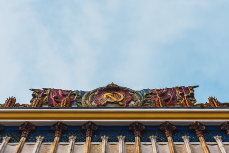 MOSCOW, RUSSIA - March 12: VDNH. Exhibition of achievements of the national economy- Soviet background.のeditorial素材