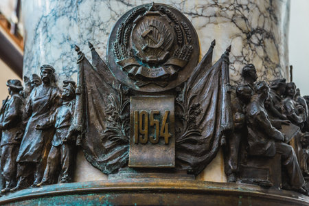 MOSCOW, RUSSIA - March 12: VDNH. Exhibition of achievements of the national economy- Soviet background.のeditorial素材