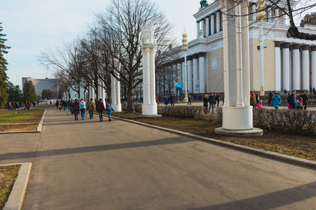MOSCOW, RUSSIA - March 12: VDNH. Exhibition of achievements of the national economy- Soviet background.のeditorial素材