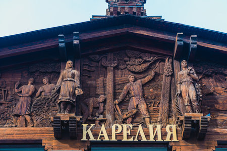 MOSCOW, RUSSIA - March 12: VDNH. Exhibition of achievements of the national economy- Soviet background.のeditorial素材