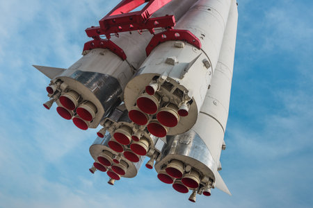 Soviet three-stage carrier rocket "Vostok"- exhibition VDNH. Cosmonautics Day: April 12, 1961 Yuri Gagarin made his first flight of man beyond the planet Earth.のeditorial素材