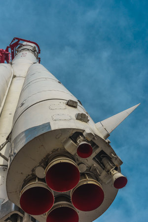 Soviet three-stage carrier rocket "Vostok"- exhibition VDNH. Cosmonautics Day: April 12, 1961 Yuri Gagarin made his first flight of man beyond the planet Earth.のeditorial素材