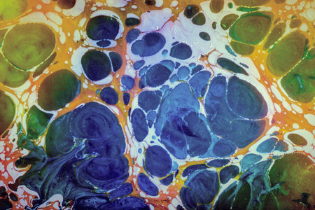 Paint art- abstract texture of liquid colors. Bilinear forms in curvilinear space.