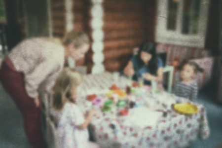 Education: lesson of children's creativity; blur background people.の写真素材