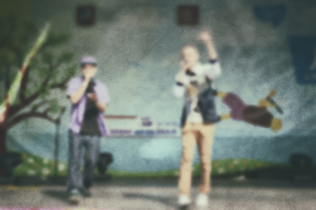 Actor skill - performance people on stage. Blurred background-scenario art. Retro photo.の写真素材