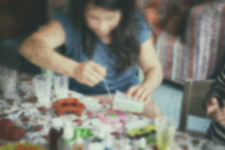 Education: lesson of children's creativity; blur background people.の写真素材