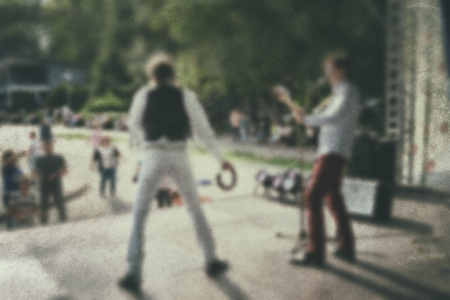 Actor skill - performance people on stage. Blurred background-scenario art. Retro photo.の写真素材