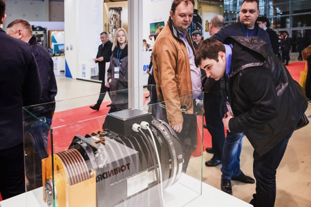 MOSCOW, RUSSIA, VDNH - APRIL 25-27, 2017: RUSSIAN ELEVATOR WEEK, International exhibition.のeditorial素材