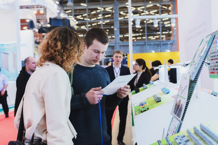 MOSCOW, RUSSIA, VDNH - APRIL 25-27, 2017: RUSSIAN ELEVATOR WEEK, International exhibition.のeditorial素材