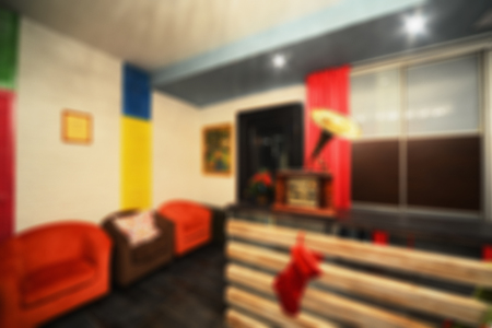 Premise interior on blurred background. Abstract stylish and harmonious design of the restaurant attracts visitors.の写真素材