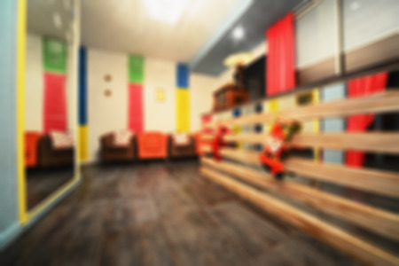 Premise interior on blurred background. Abstract stylish and harmonious design of the restaurant attracts visitors.の写真素材