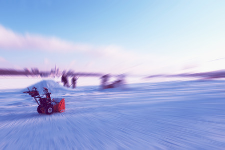 Blurred background, snow removal, site preparation for competition wakeboardingの写真素材