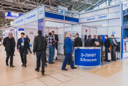 MOSCOW, RUSSIA, VDNH - APRIL 25-27, 2017: RUSSIAN ELEVATOR WEEK, International exhibition.のeditorial素材