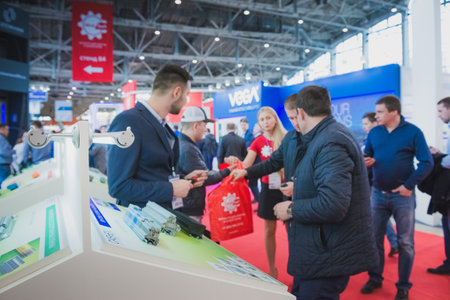 MOSCOW, RUSSIA, VDNH - APRIL 25-27, 2017: RUSSIAN ELEVATOR WEEK, International exhibition.のeditorial素材
