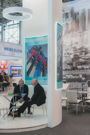 MOSCOW, RUSSIA, VDNH - APRIL 25-27, 2017: RUSSIAN ELEVATOR WEEK, International exhibition.のeditorial素材