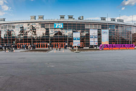 MOSCOW, RUSSIA, VDNH - APRIL 25-27, 2017: RUSSIAN ELEVATOR WEEK, International exhibition.のeditorial素材