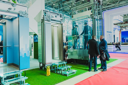 MOSCOW, RUSSIA, VDNH - APRIL 25-27, 2017: RUSSIAN ELEVATOR WEEK, International exhibition.のeditorial素材