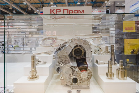 MOSCOW, RUSSIA, Expocentre - MAY 15-19, 2017: 18th international specialized exhibition "Equipment, instruments".
and tools for Metalworking industry". Expo booth of the company- cutting machine.のeditorial素材