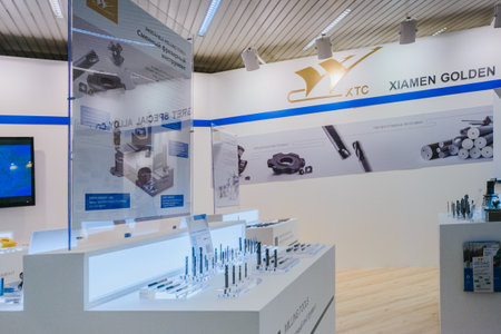 MOSCOW, RUSSIA, Expocentre - MAY 15-19, 2017: 18th international specialized exhibition "Equipment, instruments".
and tools for Metalworking industry". Expo booth of the company- cutting machine.のeditorial素材