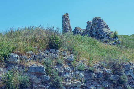 Landscape background- ruins of ancient buildings and facilities. Antiquity destroyed by time and the adverse environment- aged architectureの写真素材