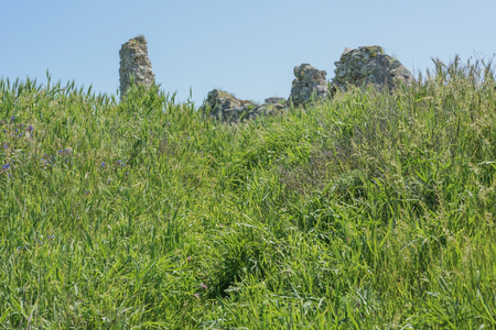 Landscape background- ruins of ancient buildings and facilities. Antiquity destroyed by time and the adverse environment- aged architectureの写真素材