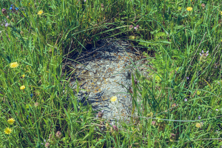 Landscape background- ruins of ancient buildings and facilities. Antiquity destroyed by time and the adverse environment- aged architectureの写真素材