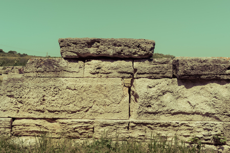 Old ruins of a brick- stone walls of the ancient city. National archaeological park.の写真素材