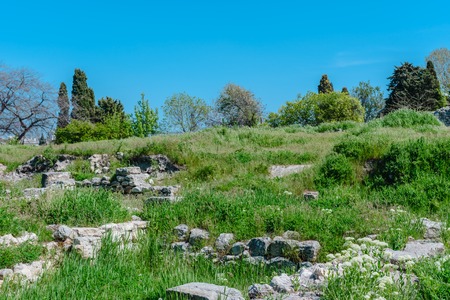 Old ruins of a brick- stone walls of the ancient city. National archaeological park.の写真素材