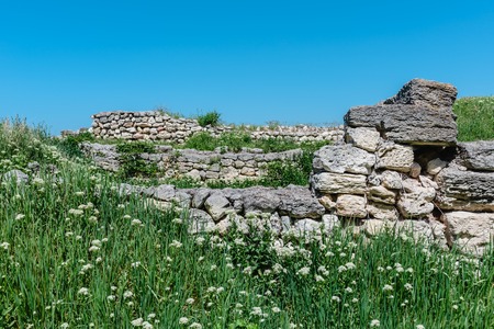 Old ruins of a brick- stone walls of the ancient city. National archaeological park.の写真素材