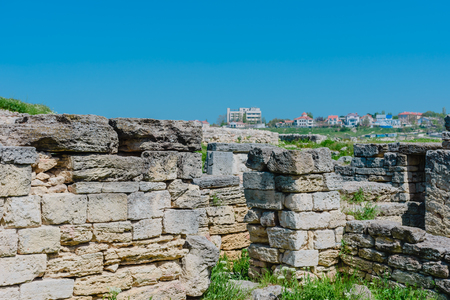 Old ruins of a brick- stone walls of the ancient city. National archaeological park.の写真素材