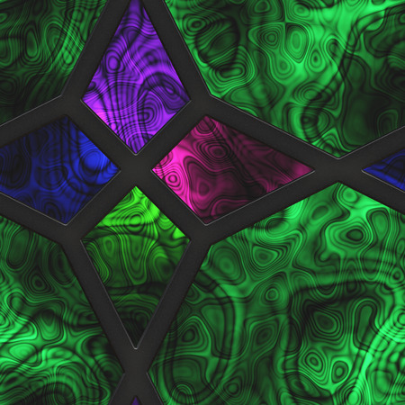 Wall glass- nature. Stained art- abstract pattern. Art decor- metal grate.の写真素材