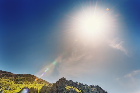 Mountain landscape- springtime mystical nature. Journey through roads and stone- hiking pathways.の写真素材