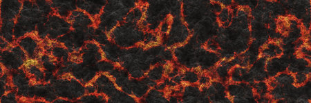 Danger terrain- illustration lava volcano. Burning coals- crack surface. Abstract nature pattern-...