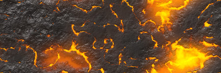 Ground hot lava. Burning coals- crack surface magma. Abstract nature pattern- glow faded flame....