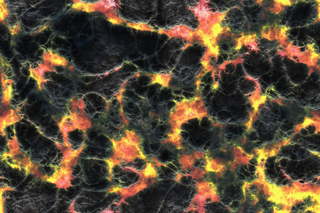 Seamless hot texture. Danger terrain heat- 3d illustration fluid metal. Burning coals- crack surface. Abstract nature pattern- glow faded flame.の写真素材