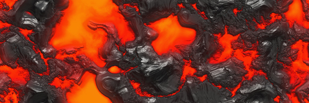 Ground hot lava. Danger heat terrain- 3d illustration volcano eruption. Burning coals- crack surface. Abstract nature pattern- glow faded flame.の写真素材