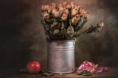 Still life decorative- flower beautiful bouquet. Wood background.